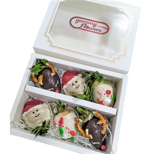 6pcs Christmas Theme: Santa Claus, Rudolph & Ornaments Chocolate Strawberries Gift Box